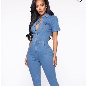 Fashion Nova Denim Cutie Jumpsuit - Medium Wash